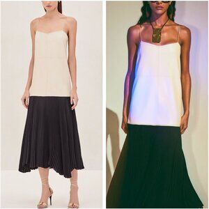 NEW ALEXIS Piatta Midi Dress XS/S/M Off White Black Two Tone Pleated Cocktail